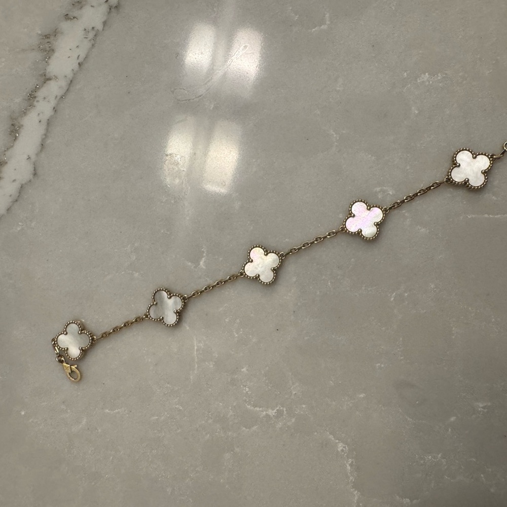 Van Cleef & Arpels Gold and mother of pearl Clover Bracelet